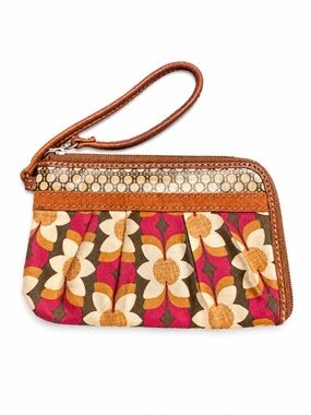 Fossil Key-Per Floral Wristlet Wallet Zip Around Card Holder Boho Retro Daisy